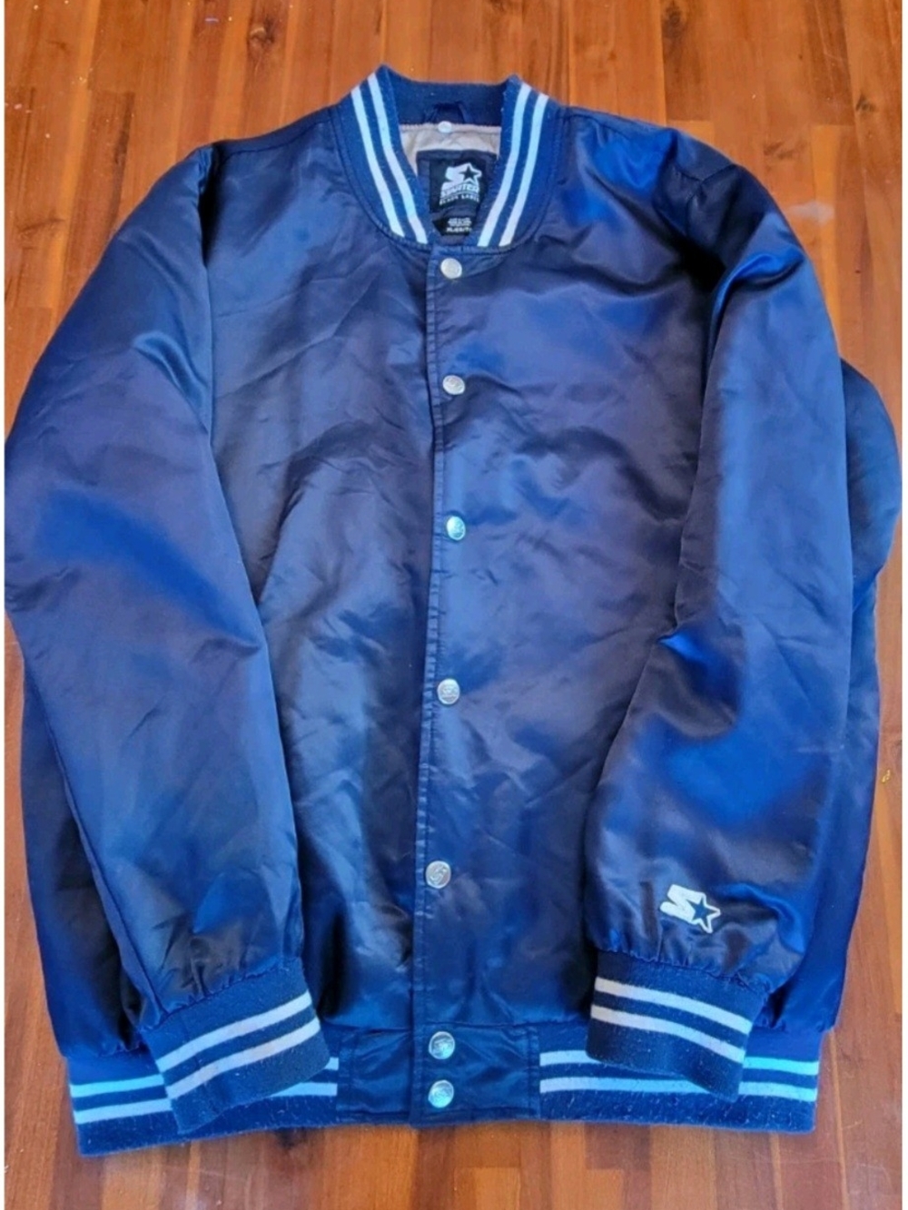 Vintage Starter Varsity Jacket Blue Xl Black Label missing Hood Nice Used Cond